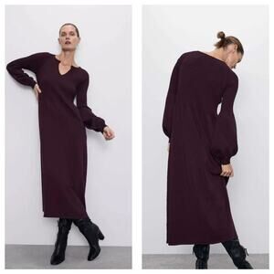 Zara Ribbed Knit Maxi Sweater Dress Size Small Purple Long Sleeve 2142/129
